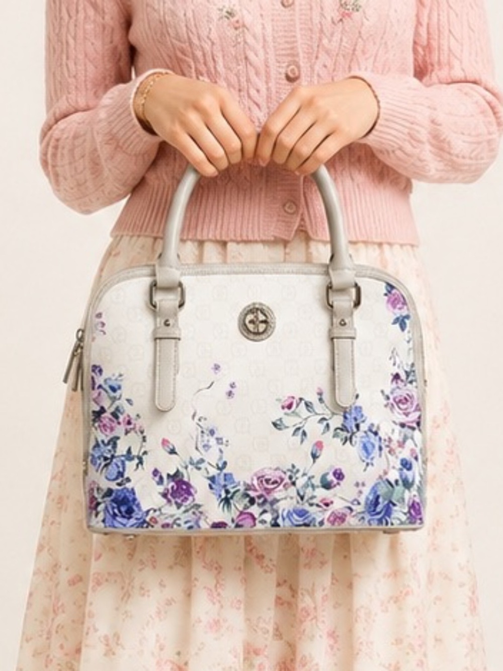 NWT Giani Bernini Floral Dome Satchel Bag Blue Purple Rosette coquette romantic